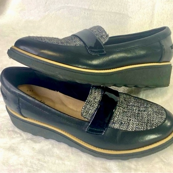 Clarks Black Tweed Sharon Gracie Platform Loafers Women US 8 M Cushioned Comfort - Picture 3 of 16
